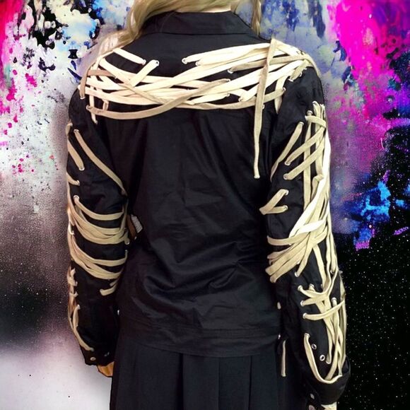 Black Long Sleeve Button Down Utility Jacket with Intangible Strings NEW - Picture 2 of 5